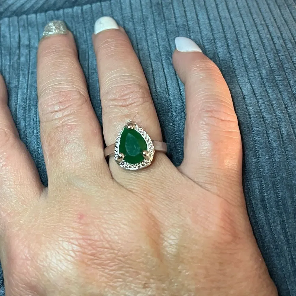 The Tears of Green Cabochon statement ring silver size 6